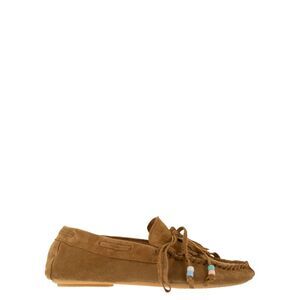 Anniel Women Suede Loafers With Fringes And Decorative Laces